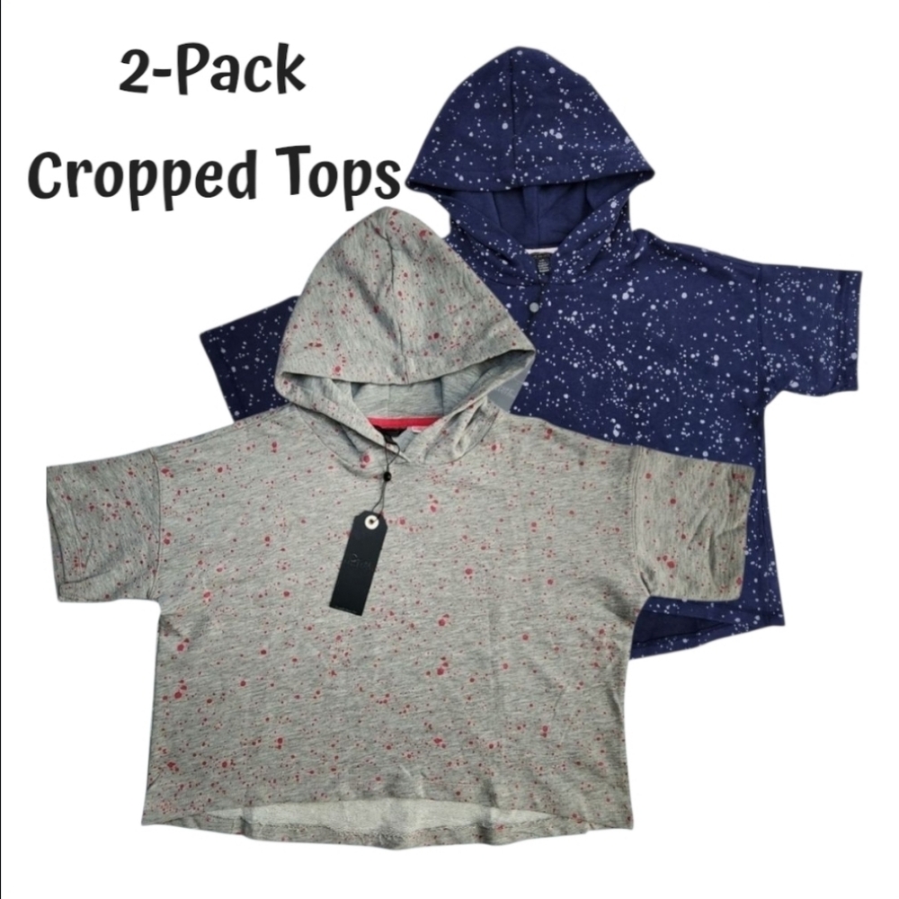 2-Pack Girls Kids Crop Tops Gray and Blue Short Sleeve Size Large Oversized - Picture 1 of 13